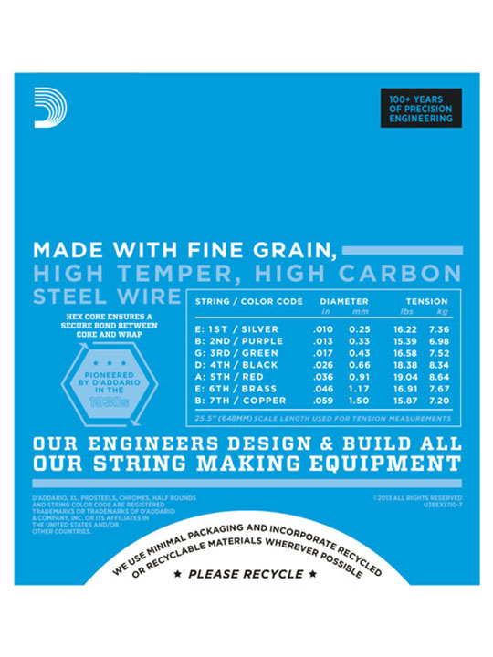 D'Addario EXL110-7 Nickel Wound, 7-String, Regular Light, 10