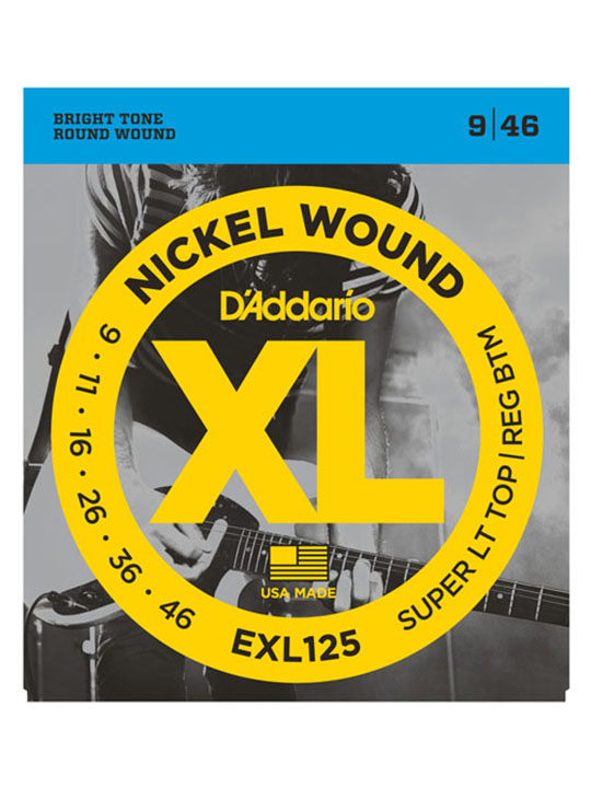 daddario exl125 nickel wound, super light top/ regular bottom 9-46