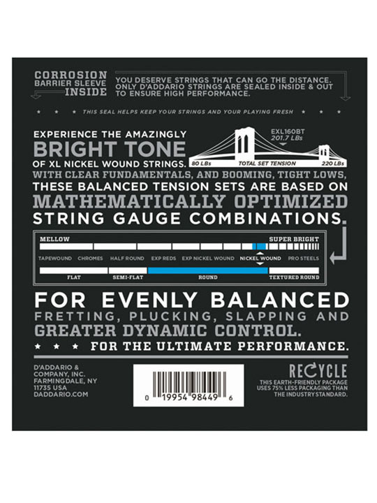 Daddario EXL160BT 3 daddario exl160BT nickel wound balanced tension medium 50-120