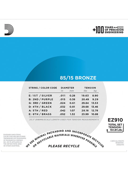 daddario ez910 bronze light (.011-.052)