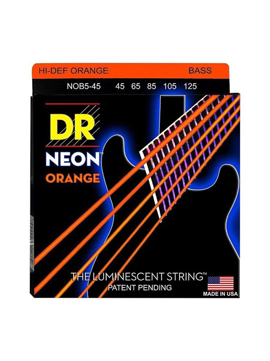 dr coated bass strings neon orange 5 strings 45-125
