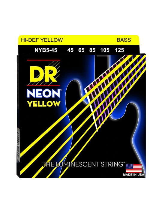 dr coated bass strings neon yellow 5 strings 45-125