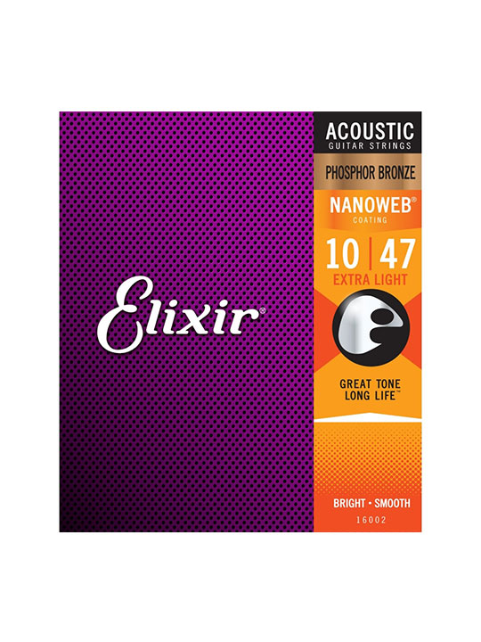 elixir strings acoustic phosphor bronze with nanoweb coating extra light 010-047