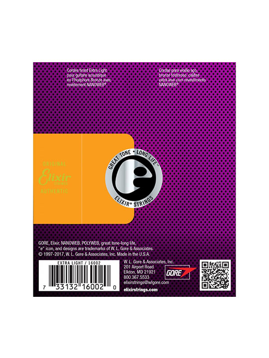 elixir strings acoustic phosphor bronze with nanoweb coating extra light 010-047