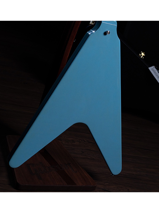 GS-CS-70S-FV-DI-VOS-MB-MHS-07 Gibson Custom Shop 70s Flying V Dot Inlays VOS Maui Blue w/Matching Headstock