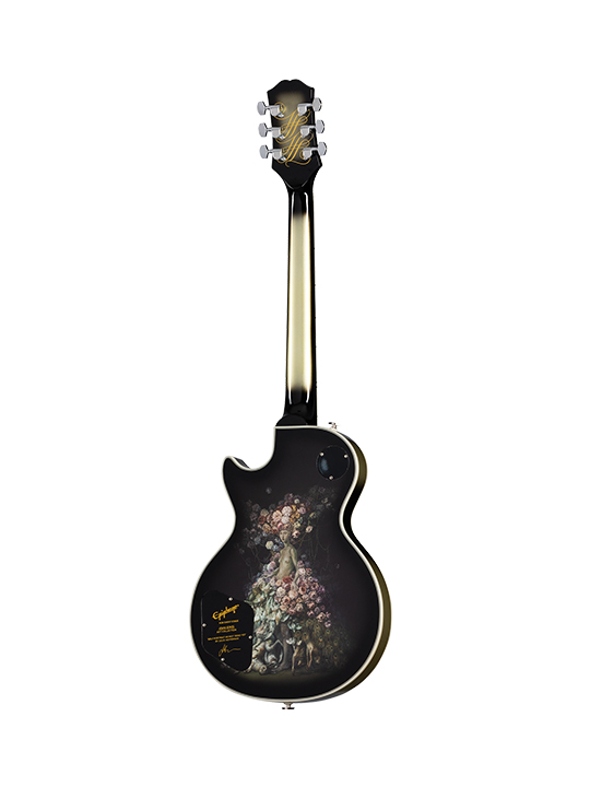 This model from the Adam Jones Les Paul Custom Art Collection features Julie Heffernan’s “Self-Portrait as Not Dead Yet” on the back. It is also an exceptional instrument for your next musical masterpiece. It has a bound mahogany body with a maple cap, a three-piece bound maple neck with an Adam Jones Custom profile, and an ebony fretboard. It is equipped with a reverse-mounted Epiphone ProBucker™ Custom humbucker™ in the neck position and a Seymour Duncan® Distortion in the bridge; both are wired to CTS® potentiometers and Orange Drop® capacitors. A Marquee Back Plate with the artist's name and the name of the artwork is also included. Finished in Antique Silverburst as an homage to Adam’s beloved original Silverbust 1979 Gibson® Les Paul Custom, a Protector hardshell case is also included.