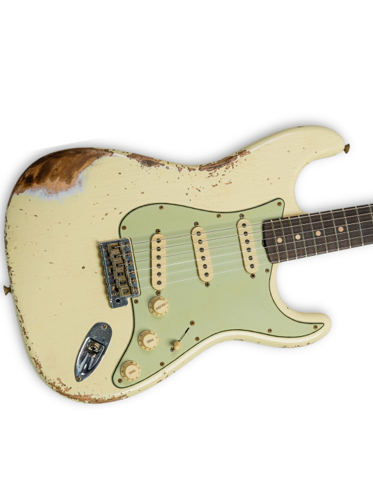 FD-CS-62-STRAT-HVYRL-VWT-W25-LTD-03 Fender Custom Shop 1962 Stratocast Heavy Relic Vintage White W25 Limited Edition