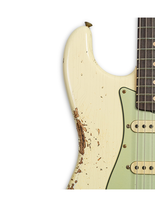FD-CS-62-STRAT-HVYRL-VWT-W25-LTD-04 Fender Custom Shop 1962 Stratocast Heavy Relic Vintage White W25 Limited Edition