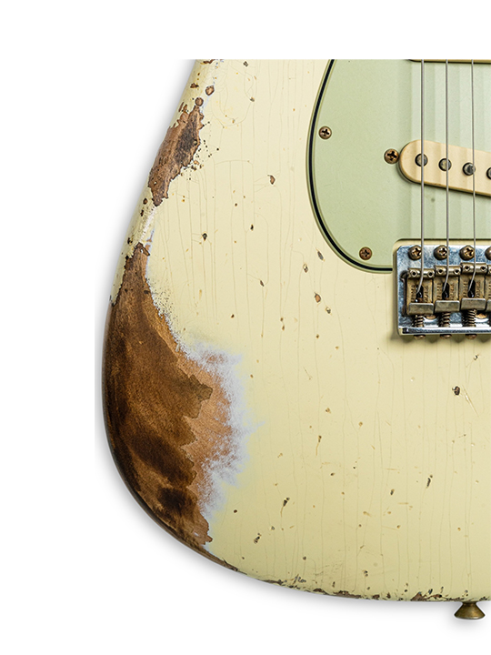 FD-CS-62-STRAT-HVYRL-VWT-W25-LTD-11 Fender Custom Shop 1962 Stratocast Heavy Relic Vintage White W25 Limited Edition