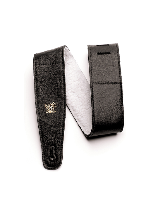 EB-04137-01 Ernie Ball 2.5in Italian Leather w/Fur Padding Guitar Strap/Bass Strap Black