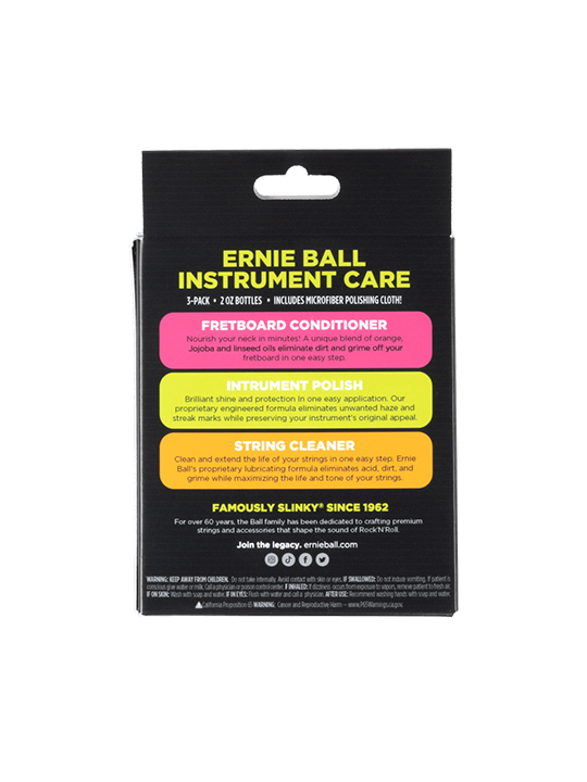 EB-04225-03 Ernie Ball Instrument Care 3-pack with Microfiber Polish Cloth